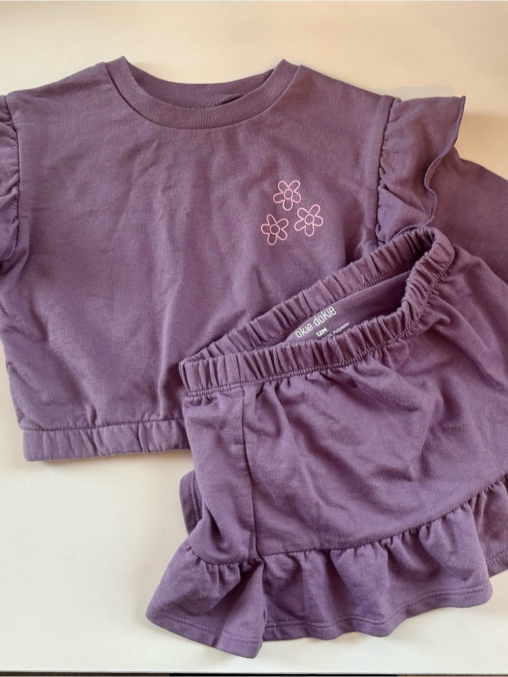 okie dokie Purple Floral Crop Top & Ruffle Skirt Set